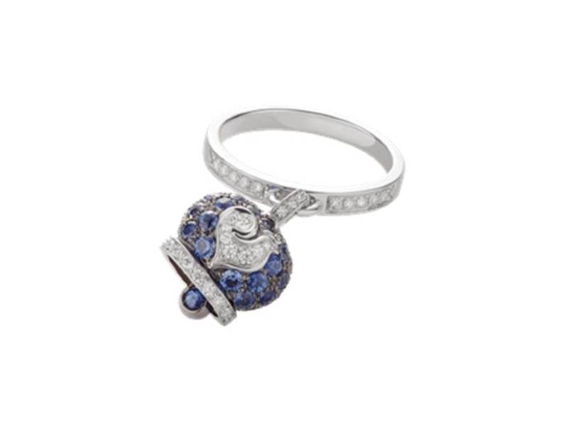 CAMPANELLA RING IN 18KT WHITE GOLD, SAPPHIRES AND DIAMOND PAVED-ROOSTER CAMPANELLE CHANTECLER 37727